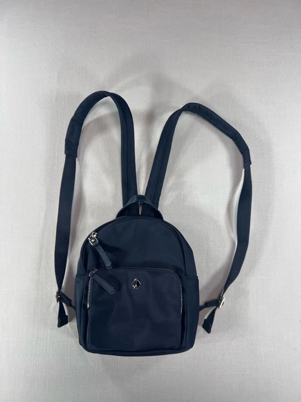 Kate Spade Mini Backpack Black Nylon Silver Spade Hardware Zip Pockets Purse
